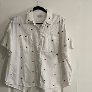 Madewell  White Shirt with Red Star Design